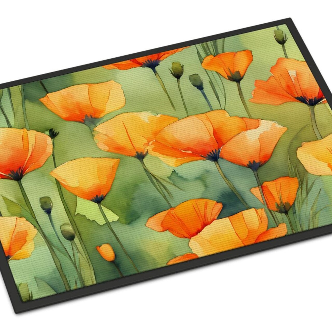 Edge Collections - 18" x 27" - Multicolor - California Poppies Doormat Indoor Outdoor Rug Non Slip Washable Low Pile - 1 Piece